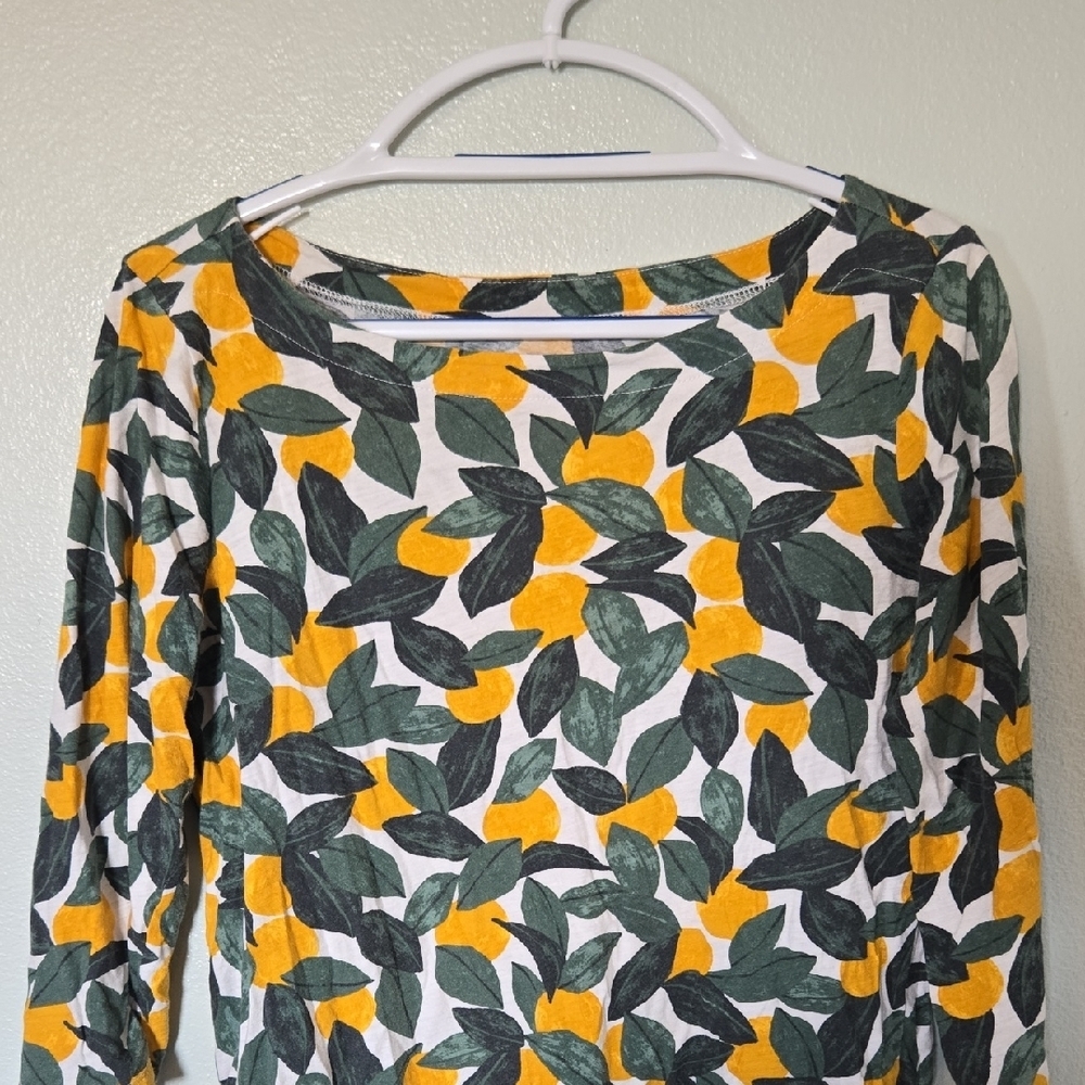 Loft | Lemon Print Boat Neck 3/4 Sleeves Cotton Tee Size Medium